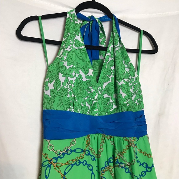 New York & Company Green Floral Chain Print Halter Sleeveless Maxi Dress Size XS - Picture 4 of 14